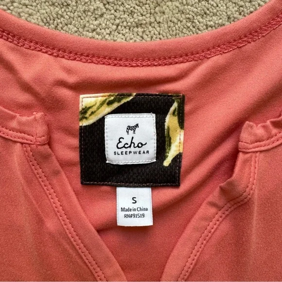 ✨ Echo Sleepwear Half Button Down Coral Short Sleeve Luxurious Soft T-Shirt - Picture 2 of 7